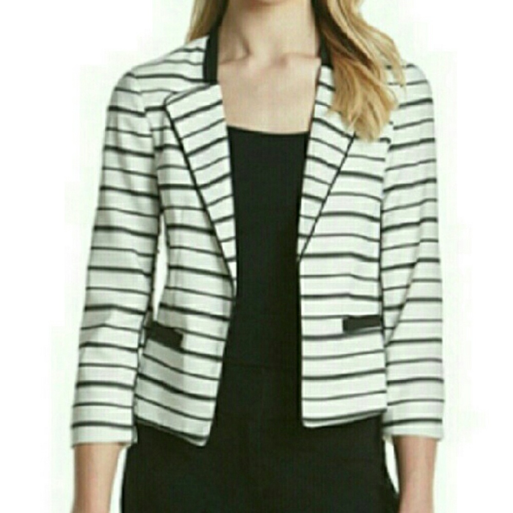 🆕XOXO Open Front Striped Accent Black & White Blazer